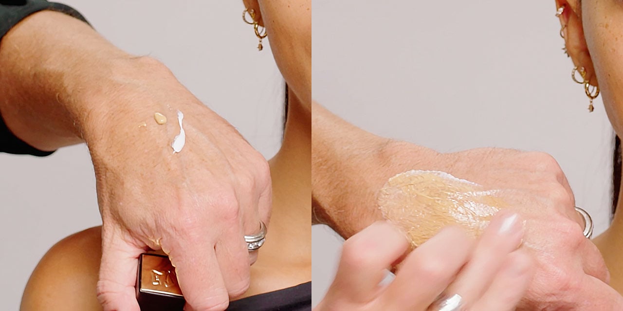 Lay down a dewy foundation base by mixing 1 pump of foundation with 1 pump serum for that lived-in grunge glam base